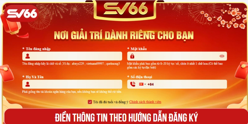 Điền thông tin theo hướng dẫn đăng ký