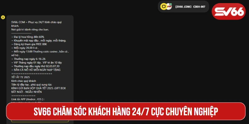 SV66 chăm sóc khách hàng 24/7 cực chuyên nghiệp